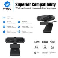 Webcam Fokus Otomatis USB 1944P QHD, Kamera Web PC Sudut Lebar dengan Mikrofon untuk Konferensi Game Android TV Box
