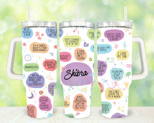 Vaso IND de dibujos animados personalizado con aislamiento portátil del Día DE LAS Enfermeras de estilo americano de 40oz con mango y pajita - Product Image 6