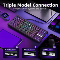Clavier mécanique programmable Zornher ZH870 noir, rétroéclairage RGB, gravure latérale topographique, sans fil, trois modes, interrupteurs silencieux, 88 touches, pour jeux