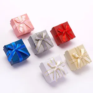 Cajas de anillos para el día de San Valentín, lazo de regalo pequeño, caja de embalaje de joyería reciclable, caja de joyería, embalaje de logotipo personalizado