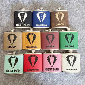 6oz 8oz tùy chỉnh Laser khắc logo 304 thép không gỉ da bọc <span class=keywords><strong>Hip</strong></span> Flask cho rượu Hộp Quà Tặng đóng gói cho cắm trại ngoài trời - Product Image 3