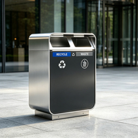 Poubelle de recyclage extérieure à double compartiment 147L en acier galvanisé, station de déchets moderne de luxe avec couvercle anti-pluie pour rue et place publique