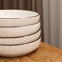 Assiette ronde en céramique de luxe à bord doré, pour soupe, salade, fruits, élégante, pour la table à manger à la maison