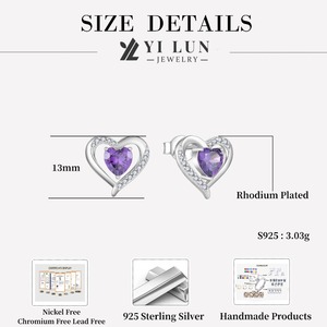 Pendientes de Plata de Ley 925 con Corazón Abierto, Baño de Rodio, Centro de Circonita Cúbica con Corte de Corazón, 12 Colores de Piedras de Nacimiento, Media Pavé, Regalo para Mujer, OEM - Product Image 6