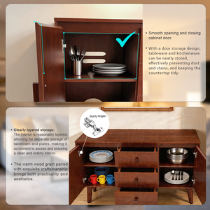 Mid Century Modern Sideboard Buffet Cabinet 47.3 In Solid Wood Frame Legs Wooden Handle <b>Storage</b> <b>Kitchen</b> Cabinet - Product Image 5