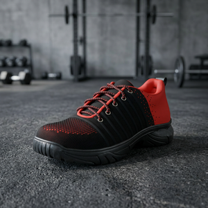 Hot Selling Unisex Breathable Mesh Safety <b>Shoe</b> Lace-up Black Red Rubber Outsole All Seasons EVA Midsole - Product Image 5