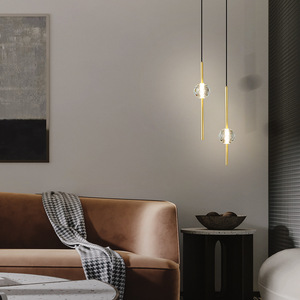Modern Minimalist All-Copper Pendant <b>Light</b> for Bedroom Black and Gold with Long Brass Cord Warm White <b>Bar</b> <b>Light</b> - Product Image 5