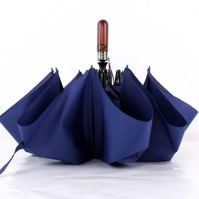 Pure色プレミアム傘Double自動傘parapluie逆と木製ハンドル