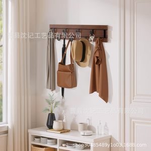 <b>Wooden</b> Wall-Mounted Storage Rack With Multi-Tiered <b>Hooks</b> For <b>Coats</b> Hats Bags Keys Entryway Living Room Bedroom - Product Image 1