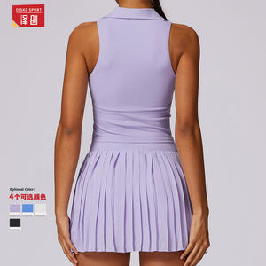Ensemble de tennis pour femmes Zechuang, couleur unie, haut court respirant, jupe plissée, vêtements de sport d'extérieur TZ8600 - Product Image 2