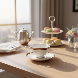 Service à thé é<span class=keywords><strong>l</strong></span>égant en porcelaine fine avec soucoupe, bordure <span class=keywords><strong>or</strong></span> et rouge, écologique, durable, portable, marque HIHUI, vaisselle d'hôtel - Product Image 1