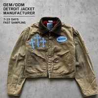 Veste de travail en toile Benta Shangpin personnalisée, style vintage, avec patch brodé écologique, 100% coton, fermeture éclair, pour homme, Detroit