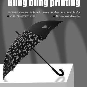 Semi-automatic Custom logo Wholesale 23/25/27 Inch 190t Pongee Sparkling Plastic Curved Handle <b>Umbrella</b> with UV Sun protection - Product Image 4