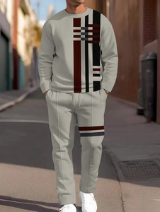Tuta Casual da Uomo in 2 Pezzi, Set Trendy con <span class=keywords><strong>Felpa</strong></span> Stampata a Maniche Lunghe e Pantaloni con Coulisse per Sport Quotidiani e Attività all'Aperto - Product Image 4