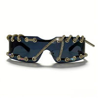 Lunettes de soleil Steampunk 2026 avec décoration de lacets de chaussures, protection UV400, verres PC foncés, style Y2K, pour soirée, monture monobloc, mode, diamant, unisexe