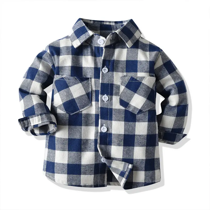 New Style Spring Autumn Baby Boys 100% Cotton Clothes Kids Long-Sleeved Plaid Shirt Coat