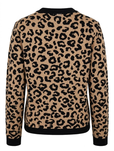 Cárdigan Elegante de Mujer con Estampado de Leopardo, Cuello en V, Tejido de Poliéster/Algodón, Manga Larga, Botones Delanteros, Logotipo en la Espalda, Disponible en Stock - Product Image 3