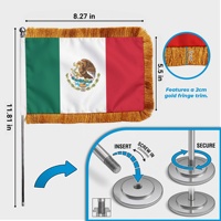 Drapeau de bureau OEM Mexique 14x21cm avec franges dorées, drapeau de table mexicain personnalisé, support métallique fileté, fourniture d'usine