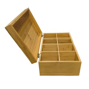 Boîte de rangement pour sachets de thé en bambou avec couvercle et compartiments, organiseur de dosettes de café, rangement de bureau, couleur bois naturel - Product Image 3
