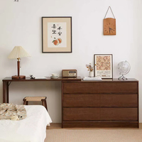 Coiffeuse moderne en bois massif noyer noir avec armoire d'angle rétractable à six tiroirs pour petits appartements et salons