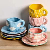 Tasses à café en céramique bleu nuage faites à la main avec soucoupe irrégulière, ensemble de tasses à thé de l'après-midi, 300 ml, mug pour couple, cadeau