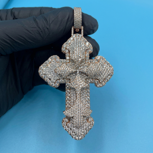 Iced Out Round Brilliant Cut VVS Moissanite Diamond <b>Cross</b> Design Custom <b>Pendant</b> 925 <b>Silver</b> Hip Hop Religious <b>Pendant</b> - Product Image 1