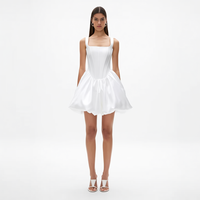 Nouvelle Robe Mini Élégante Blanche à Col Carré, Jupe Bouffante à Baleines, Ourlet Ballon en Satin, Robe d'Été Personnalisée pour Femme