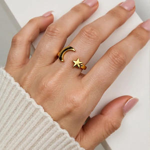 European American Style Starfish Moon Fish Tail <b>Ring</b> 18K Gold Color Titanium Steel Unisex Jewelry Gift - Product Image 3