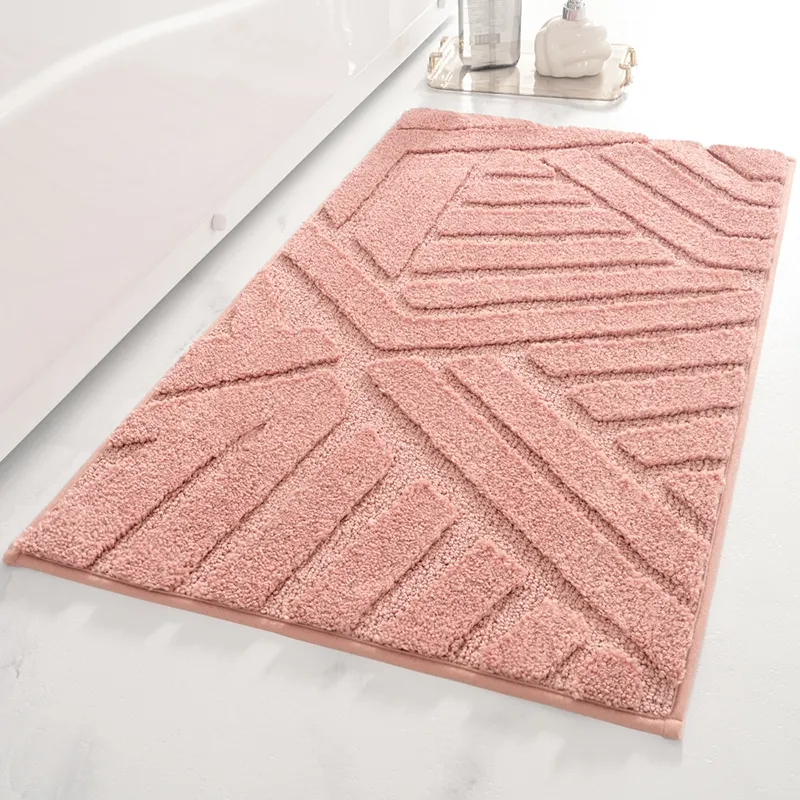 YFL karpet mandi garis mewah lembut empuk merah muda karpet mandi berumbai serat mikro cepat kering tikar mandi antiselip