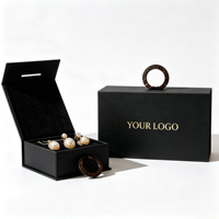 Boîte cadeau rigide noire pour bijoux, logo personnalisé en relief doré, ruban satiné, nœud, boîtes à bijoux imperméables et écologiques