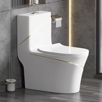 WC monobloc de luxe noir allongé en céramique, à grande capacité de chasse d'eau super tourbillonnante, à siphon en S, style moderne