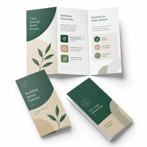 Brochure promotionnelle pliable personnalisée avec impression offset couleur, papier mat, élément feuille verte, trois volets - Product Image 1
