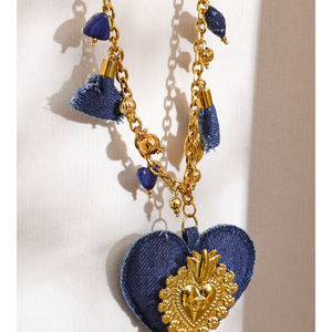 JINYOU 5111 Nuova Collana con Ciondolo a Forma <span class=keywords><strong>di</strong></span> Cuore in Tessuto Acrilico su Catena in Acciaio Inossidabile - Product Image 3