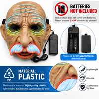 Masque réaliste de vieil homme à LED avec effet lumineux néon, masque de costume d'horreur pour Halloween, masque de cosplay cyberpunk pour adultes