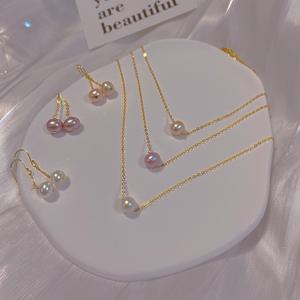 Collier en perles d'eau douce naturelles pour femmes, pièce unique, plaqué argent S925, fermoir en or 18 carats, ensemble de bijoux tendance - Product Image 1