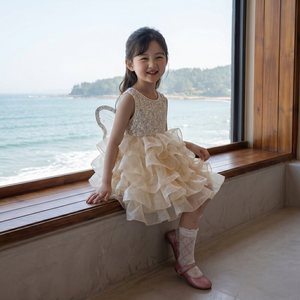 Abito Estivo per Bambine Stile Principessa con Paillettes e Tulle, Lunghezza Media, Collo Rotondo, Senza Maniche, Elegante e alla Moda - Product Image 1