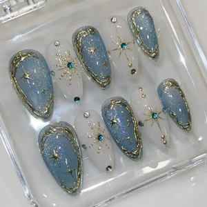 901-905 Faux Ongles à Presser Semi-Artisanaux en Acrylique, 24 Pièces, Design Amande, Pointes Longues Carrées, Modèle Tendance, Gravure Florale Personnalisée - Product Image 4