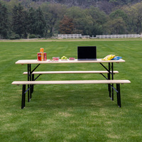 Ensemble de table de jardin en bois robuste pliable pour pique-nique en plein air avec 2 bancs 180 cm