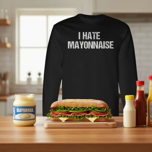 Maglietta a maniche lunghe I Hate Mayonnaise per chi odia la maionese, magliette con condimenti a tema maionese - Product Image 3