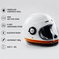 Casque de moto intégral rétro personnalisé OEM, coque en fibre de verre, homologué ECE R22.06 DOT, 1380g, visière anti-buée, prêt à l'emploi