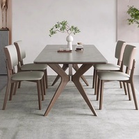 Table à manger rectangulaire en bois massif nordique, style moderne et épuré, finition Wabi-Sabi en frêne, couleur noyer