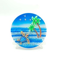 Assiette décorative ronde en résine peinte à la main, motif animaux marins et palmiers, design tropical, souvenir de plage pour la maison