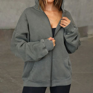 Sudadera con capucha de algodón de alta calidad con logo personalizado, lavado ácido, peso pesado, oversize, con cremallera completa, tallas grandes, estilo streetwear para mujer - Product Image 1