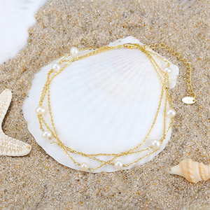 เครื่องประดับข้อเท้า RINNTIN SA52 สีเงิน เงินแท้ 925 สร้อยข้อเท้าประดับมุกน้ำจืด 3 ชั้น - Product Image 4