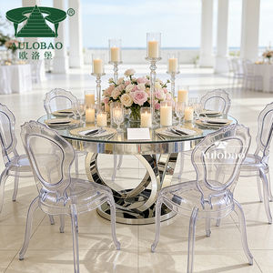 Mesa Redonda Grande con Base de Acero Inoxidable Plateado y Tapa de Cristal para Bodas - Product Image 2