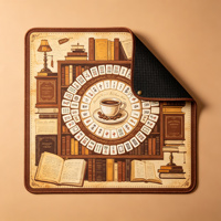 Tapis de jeu en feutre pliable antidérapant pour 4 joueurs, motif Bibliothèque Vintage, Café, Mahjong, Étagère, Manuscrit, Lampe
