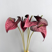 Bunga Anthurium Buatan Bentuk Hati 3D-printed Tekstur Realistis Tangkai Tunggal Hijau Pink Guanyin Lotus Bahan EVA Rustic