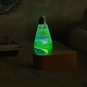 Lâmpada de led de resina verde artesanal, lâmpada com base para lâmpada, decorações de loja de café caseira