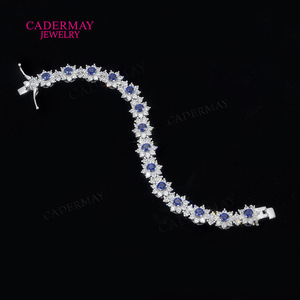 Cadermay Sapphire Bracelet S925 Silver Flower Design Wedding Jewelry Women's - Product Image 4
