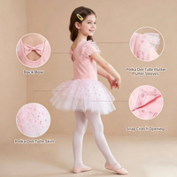Maillot de Ballet para Niñas Pequeñas con Falda Tutú, Volantes, Manga Corta, Lazo Trasero y Tul de Puntos para Actuaciones de Danza